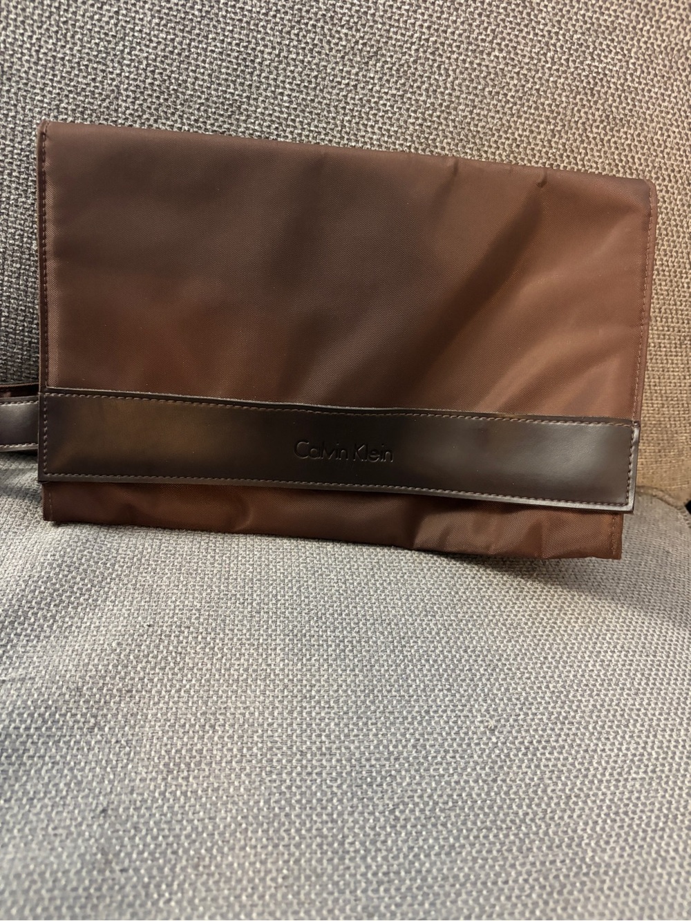 Calvin Klein Brown Men's Toiletry Pouch with Dark Leather Trim